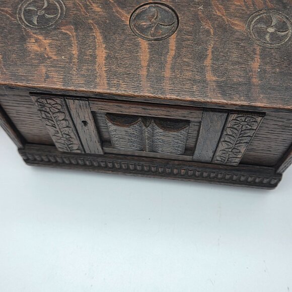 Vintage Solid Carved Dark Wood Box Hidden Compartment - Picture 5 of 16